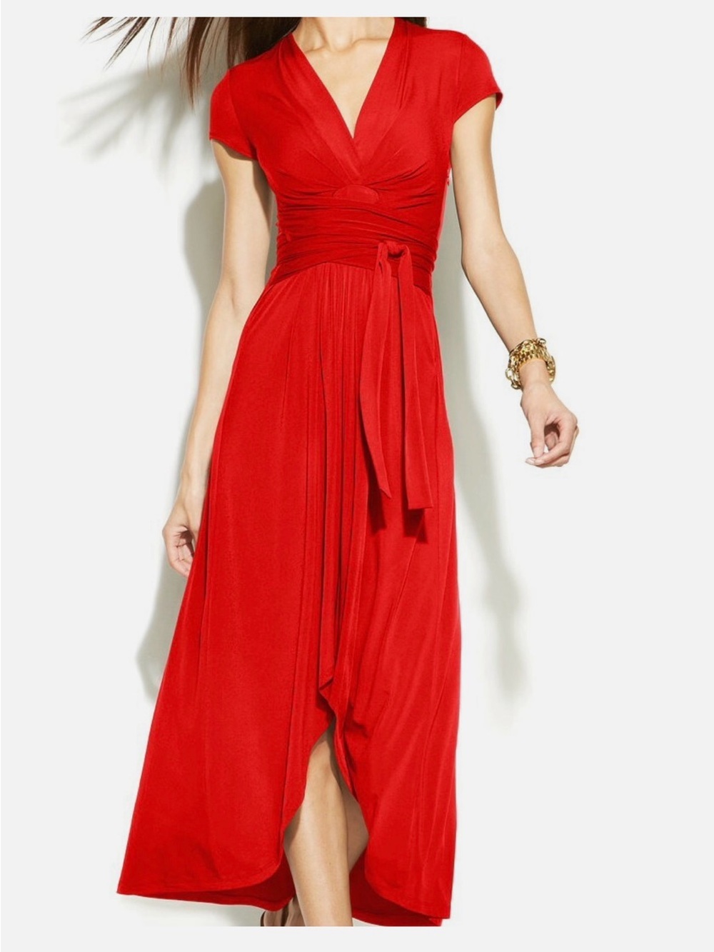 Michael Kors Red-Orange Surplice Wrap Maxi Dress